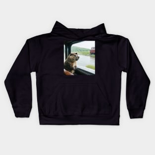 watercolor groundhog looking out train window Kids Hoodie